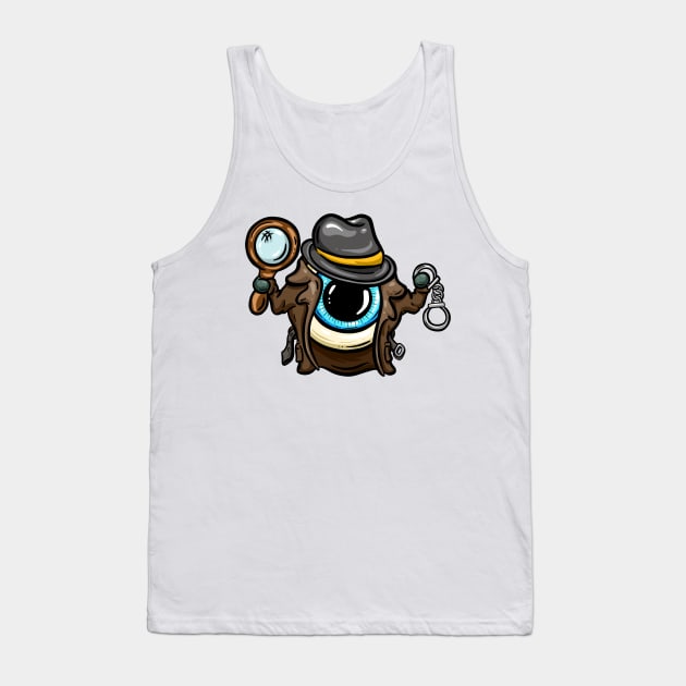 Eyeball Detective Blue Columbo Tattoo Cartoon Style Eye Tank Top by Squeeb Creative